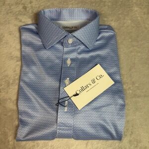 NWT Collars & Co Mens Dress Collar Polo Shirt S Blue Print Golf Athleisure